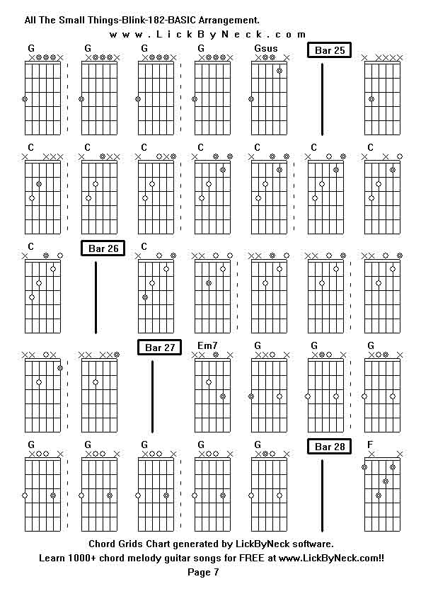 Chord Grids Chart of chord melody fingerstyle guitar song-All The Small Things-Blink-182-BASIC Arrangement,generated by LickByNeck software.